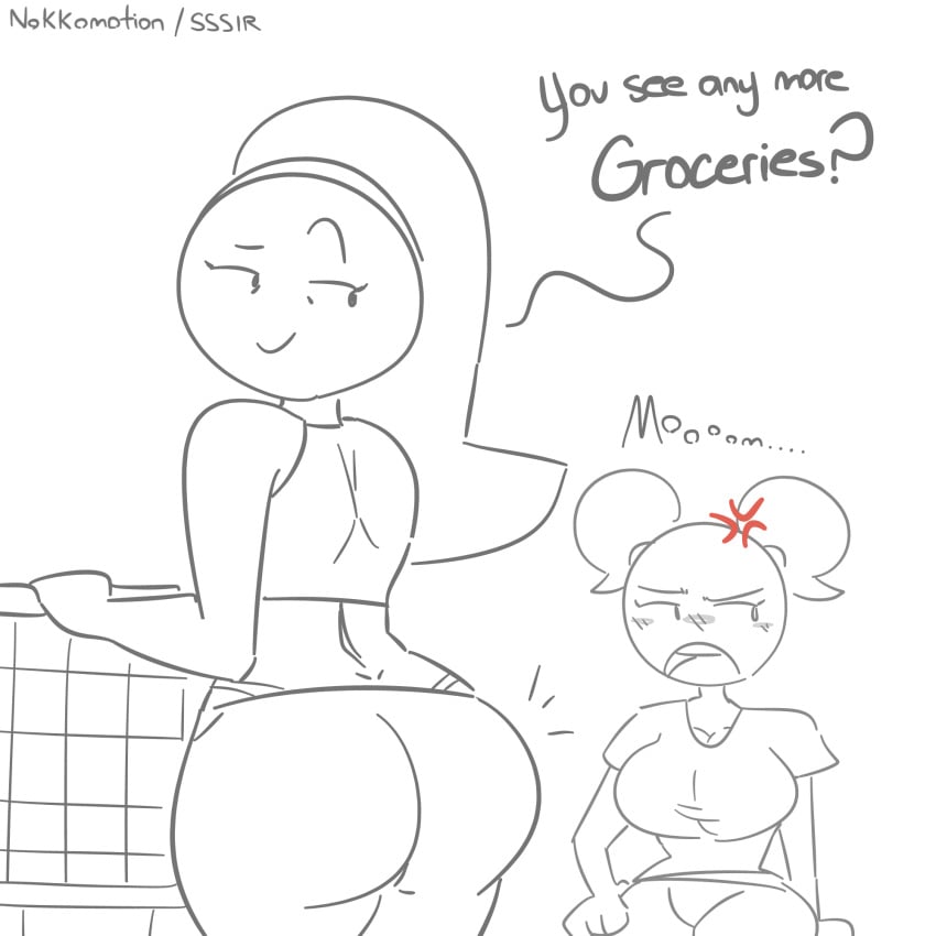 2girls anger_vein anthro ass big_ass big_breasts breasts butt_crack clothed clothing embarrassed emoji emoji_(race) emoji_bitch emoji_milf emojifam_(sssir8) exhibitionism female looking_back milf mob_face mother_and_daughter nokkomotion public sketch slobbyslapper smug sssir sssir8 white_background yoga_pants