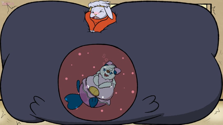 16:9 2023 3_toes absurd_res anthro azzy_(pinkoshawott) belly belly_tuft big_belly bivalve_shell black_body bladder_inflation blue_body blue_eyes blush blush_lines bodily_fluids brown_nose buckteeth clear_urine closed_eyes clothing door dress feet female female_anthro female_prey floppy_ears fully_submerged generation_5_pokemon generation_8_pokemon genital_fluids grey_body head_tuft hi_res huge_belly hyper hyper_belly hyper_omorashi inside inside_stomach lagomorph leporid male male_anthro male_pred mammal mollusk_shell mustelid nintendo omorashi open_mouth oshawott otter panties peeing peeing_inside pink_nose pinkoshawott pokemon pokemon_(species) pseudo_clothing rabbit raboot red_body room_filling_inflation semi-anthro shell submerged_in_urine tail teeth toes tuft twintails underwear unwilling_pred urine vore watersports wet wet_clothing wet_underwear wetting what whisker_spots white_body widescreen willing_prey