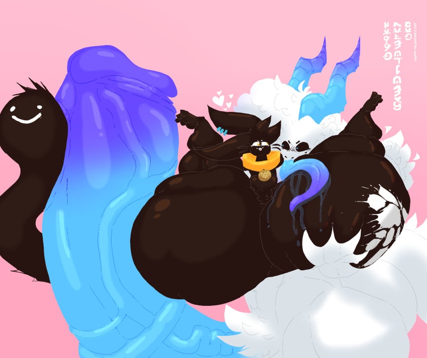 ambiguous_gender anthro ass big_butt big_penis collar collar_only constructed_language demon domestic_cat dragon duo felid feline felis fictional_language genitals hand_print handprint_(marking) hi_res horn huge_butt huge_cock hyper hyper_butt hyper_genitalia hyper_penis ink_(lumiink) long_tail long_tongue lumi_(lumiink) lumiink male mammal markings mythological_creature mythological_scalie mythology nude penis scalie smiley_face tail tattoo thick_penis tongue tongue_out unknown_species