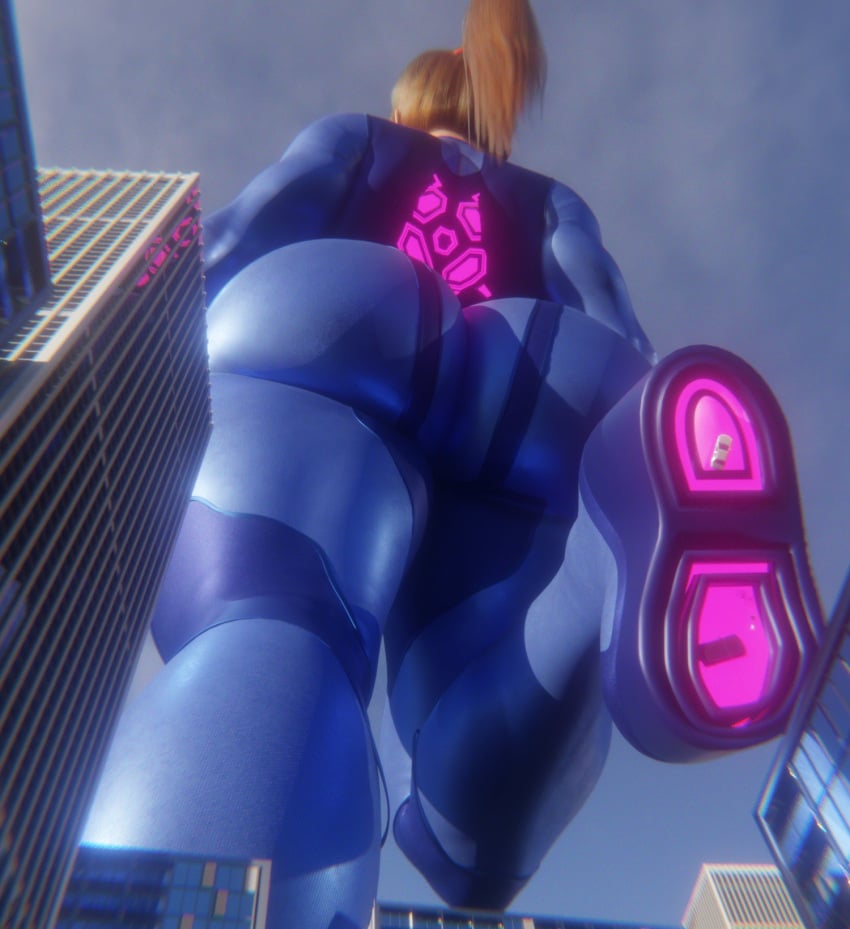 1girls 3d 3d_(artwork) alternate_outfit ass barefoot big_ass big_butt blonde_female blonde_hair blue_swimsuit building building_destruction buildings city city_destruction dbhfrost female female_focus female_only giant_female giant_woman giantess giga_giantess huge_ass huge_butt human human_female macro macro_female metroid nintendo playing samus_aran scrag_samus solo solo_female solo_focus swimwear video_game_character