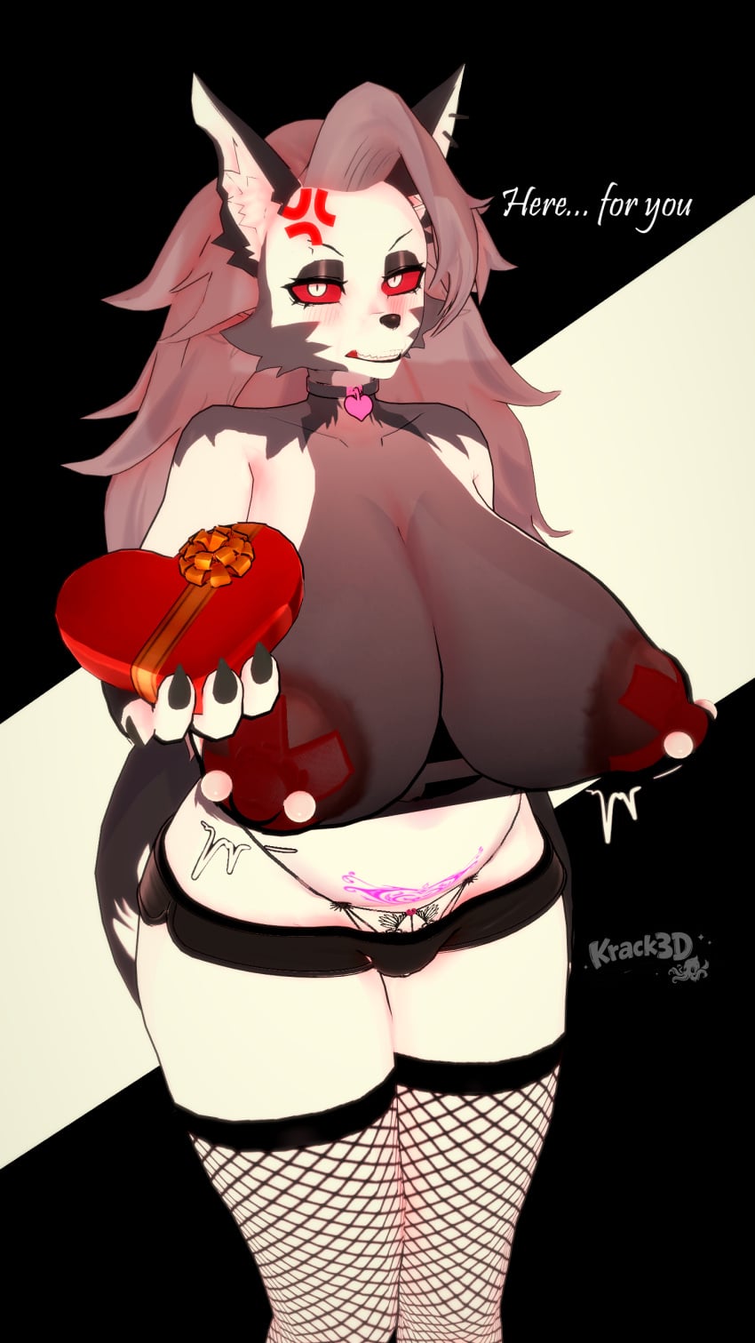 3d cum cum_inside fangs furry gray_hair grey_skin heart heart_symbol helluva_boss huge_areola huge_ass huge_breasts huge_butt koikatsu krackdraw loona_(helluva_boss) nipple_piercing nipples piercing pussy pussy_juice red_eyes shaking squirting valentine's_day wolf wolf_girl