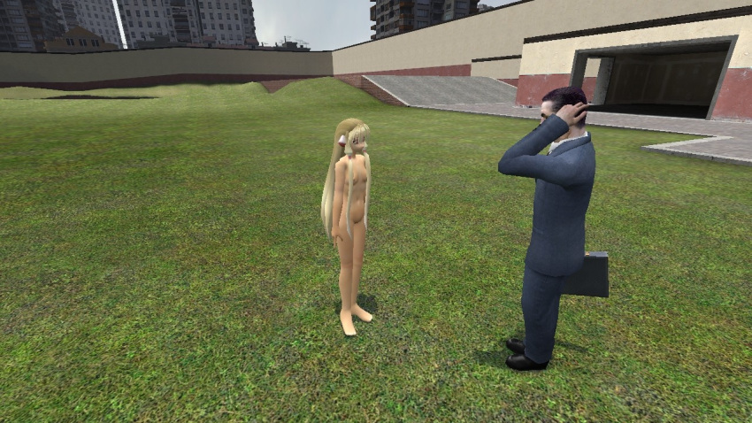 1boy 1girls 3d chii chobits clothed clothed_male clothed_male_nude_female clothing completely_nude completely_nude_female female g-man garry's_mod gm_construct half-life light-skinned_female light_skin male nude nude_female