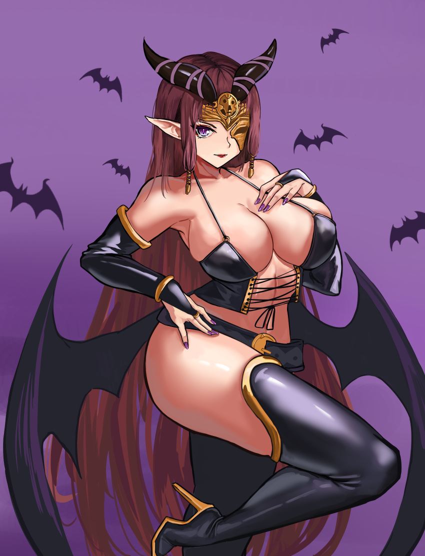 1girls absurdres bare_thighs bat big_breasts boots breasts demon_girl female fire_emblem fire_emblem_echoes:_shadows_of_valentia fire_emblem_gaiden halloween halloween_costume high_heels highres horns huge_breasts large_breasts lipstick long_hair loooyd makeup nail_polish nintendo nuibaba purple_background purple_eyes purple_hair purple_lipstick purple_nails solo solo_female succubus thick_thighs thigh_boots thighhighs thighs very_long_hair