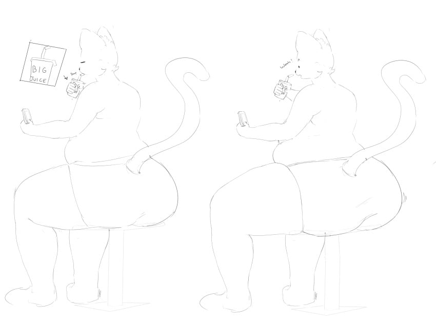 anthro ass ass_expansion belly big_belly big_butt bottomwear clothed clothing domestic_cat expansion felid feline felis furry growth hi_res male mammal monochrome obese obese_anthro obese_male overweight overweight_anthro overweight_male sodongs solo text thick_thighs underwear weight_gain wide_hips