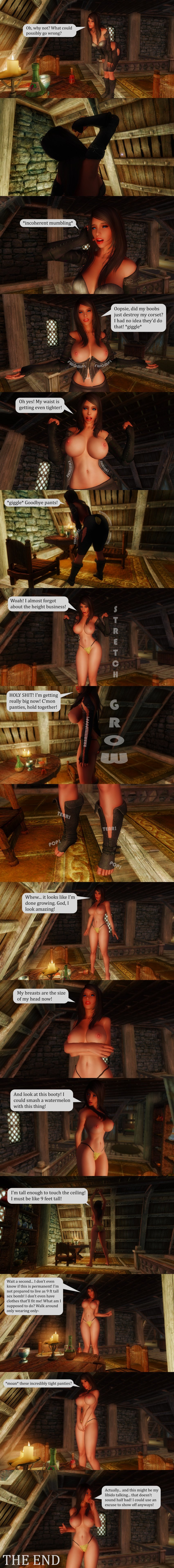 barefoot bethesda_softworks big_breasts breast_expansion bursting_clothes butt_expansion comic exposed_breasts giantess growth half_naked nipples original_character panties skyrim solo_female tearing_clothes the_elder_scrolls topless topsecretname