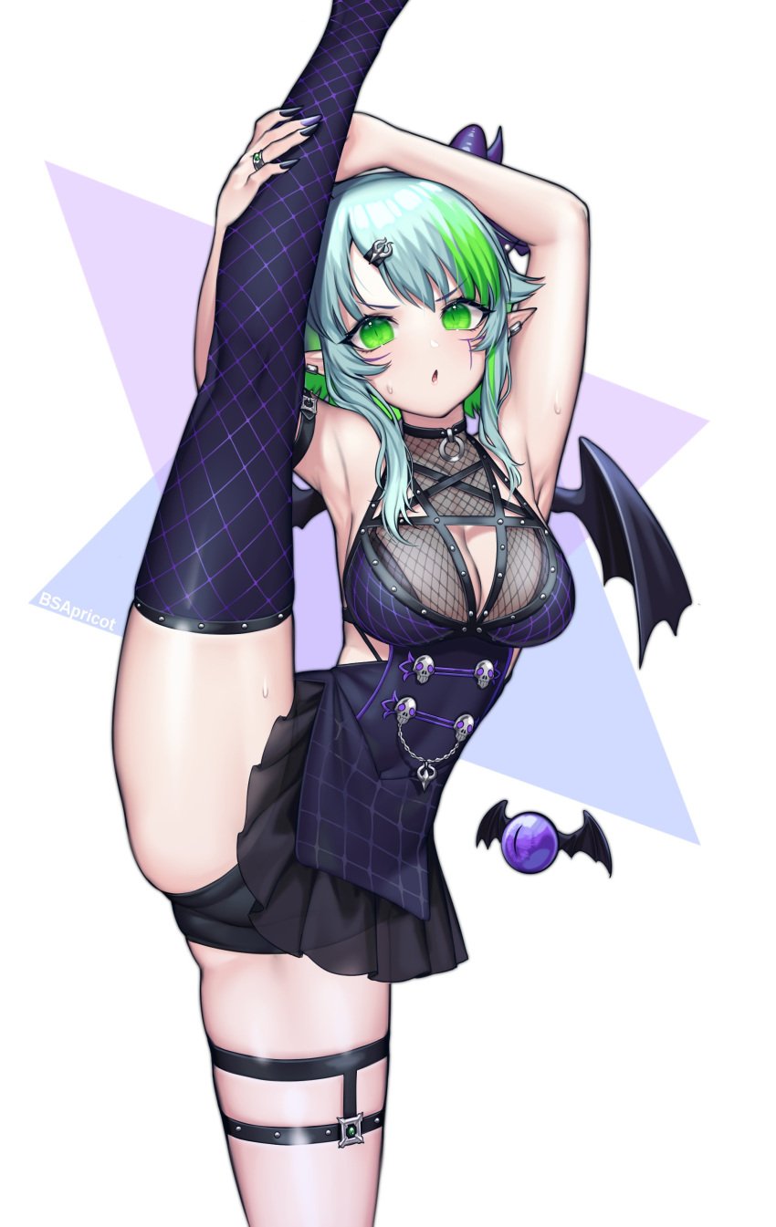 bsapricot demon_wings froot hair_clip highres lich thighhighs vertical_splits virtual_youtuber vshojo