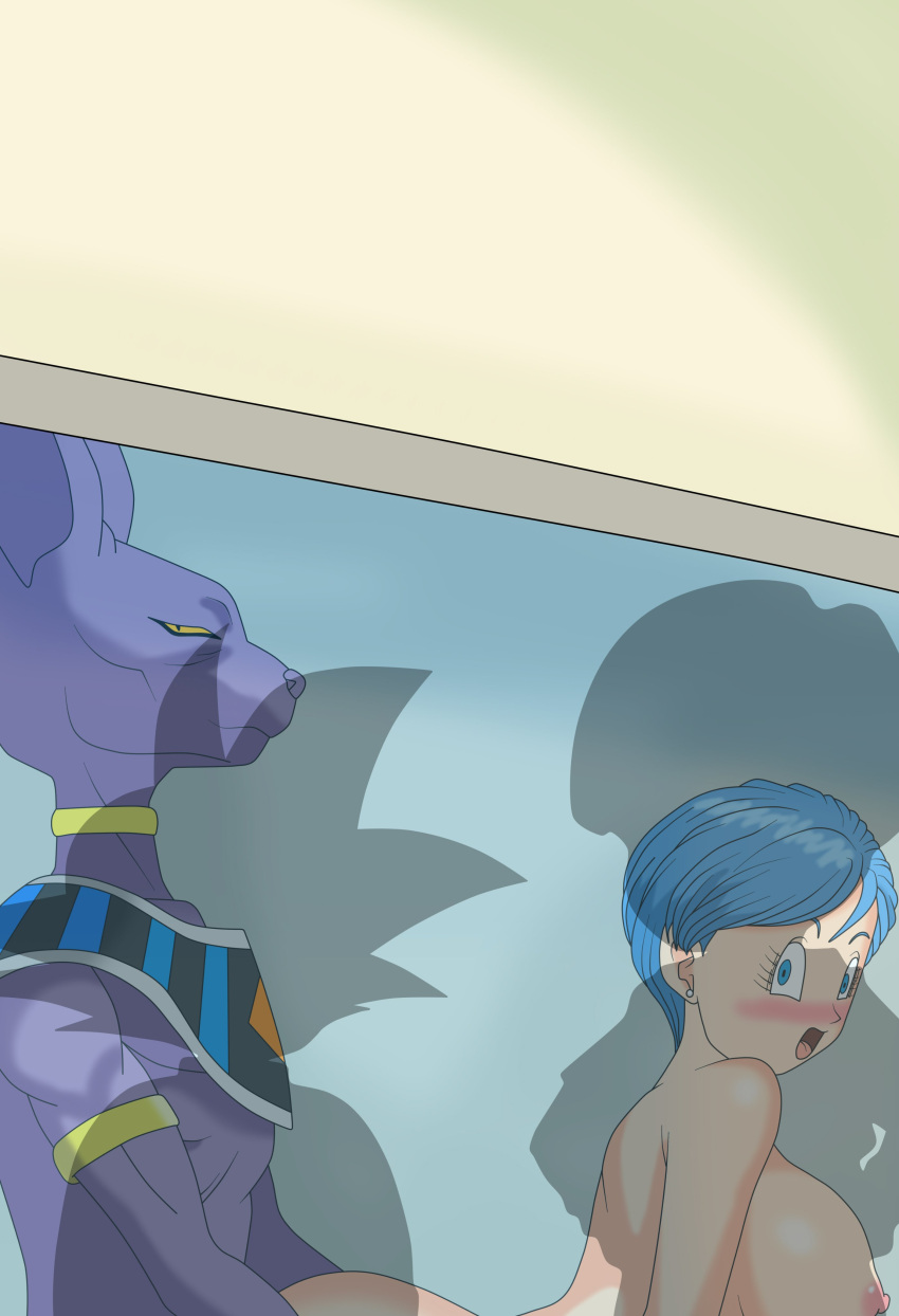 all_fours beerus bent_over blush bulma_briefs caught doggy_style dragon_ball dragon_ball_super female from_behind interspecies naked nude penetration public setthh98 sex shadow