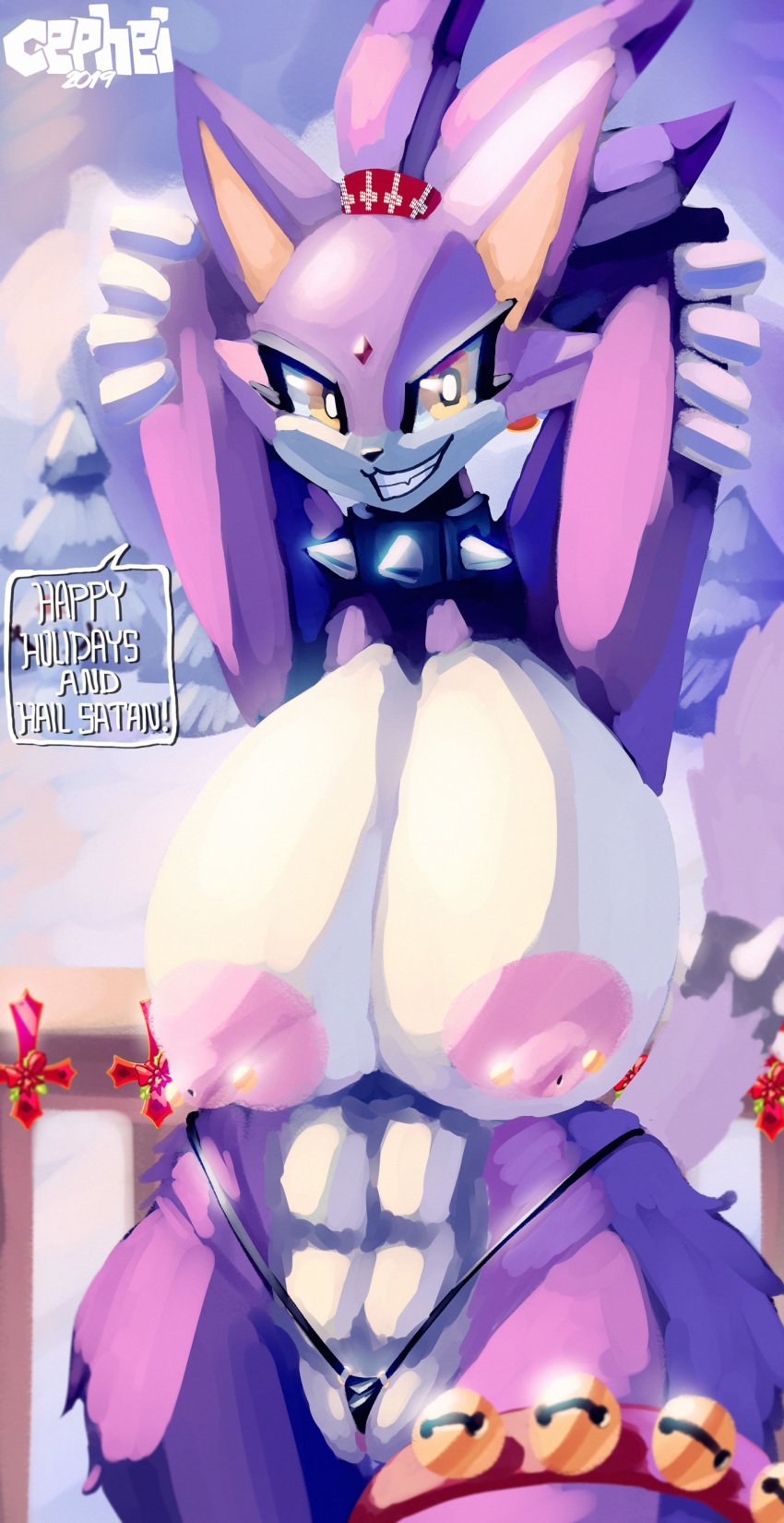 2019 abs anthro blaze_the_cat breasts cephei collar domestic_cat furry muscles muscular naughty_face purple_body pussy sega sonic_(series) spiked_collar white_body yellow_eyes