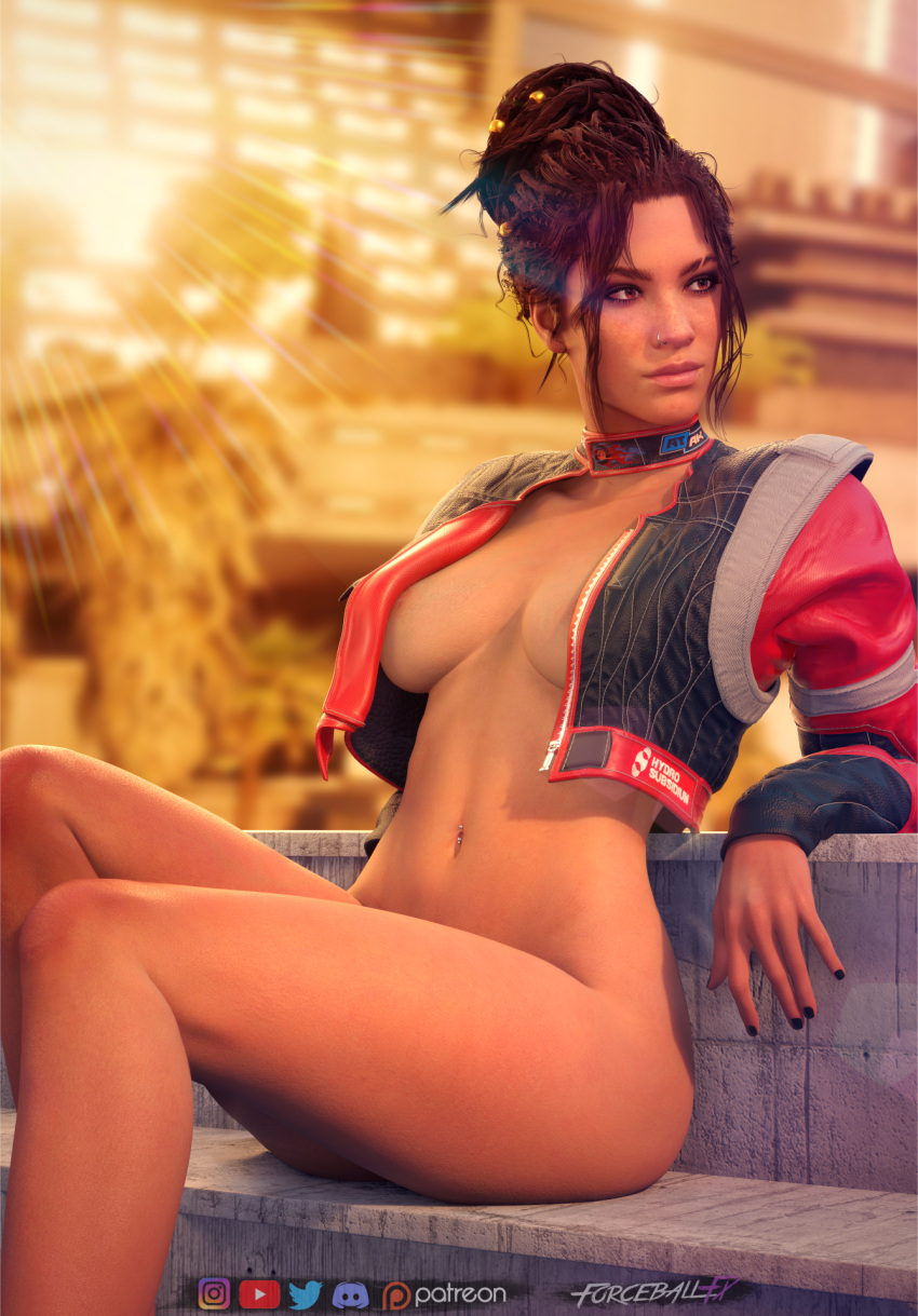 1girls 3d 3d_(artwork) blender bottomless breasts cd_projekt_red cyberpunk_2077 female female_only forceballfx panam_palmer solo thick_thighs wide_hips