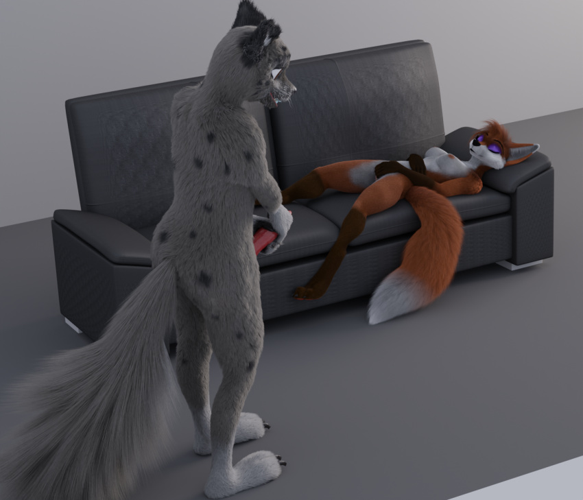 3d aggressive_retsuko anthro canid canine digital_media_(artwork) duo female fox haida hi_res male male/female mammal sanrio sleeping smooth_fur titord