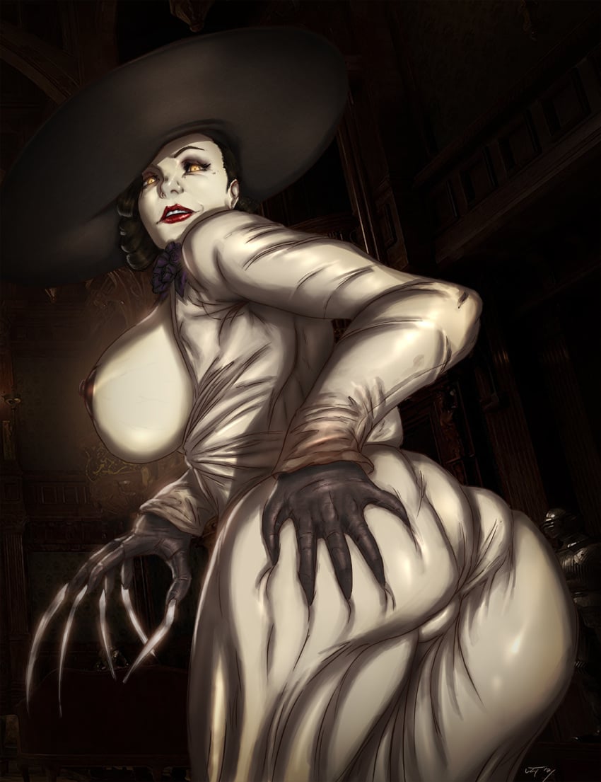 1girls alcina_dimitrescu areolae ass big_ass big_breasts breasts bubble_butt capcom female female_only huge_breasts large_breasts looking_at_viewer looking_back nipples resident_evil resident_evil_8:_village solo ultamisia