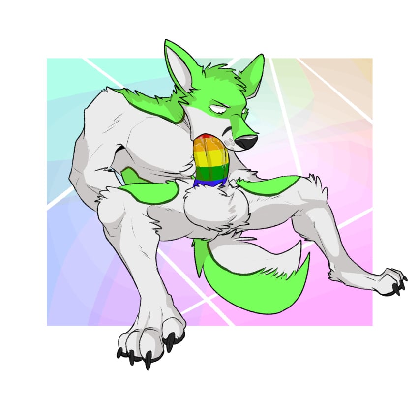 1boy alpha_channel anthro autofellatio balls black_nose bodily_fluids canid canine canis digital_media_(artwork) erection fidget_the_fox fox fur furry genitals green_body green_eyes green_fur hair hi_res lgbt_pride male male_only mammal masturbation multicolored_penis nude open_mouth oral oral_masturbation penile penile_masturbation penis pride_colors prometheusblack rainbow_penis simple_background solo sucking sucking_own_penis sucking_tip toony white_body white_fur