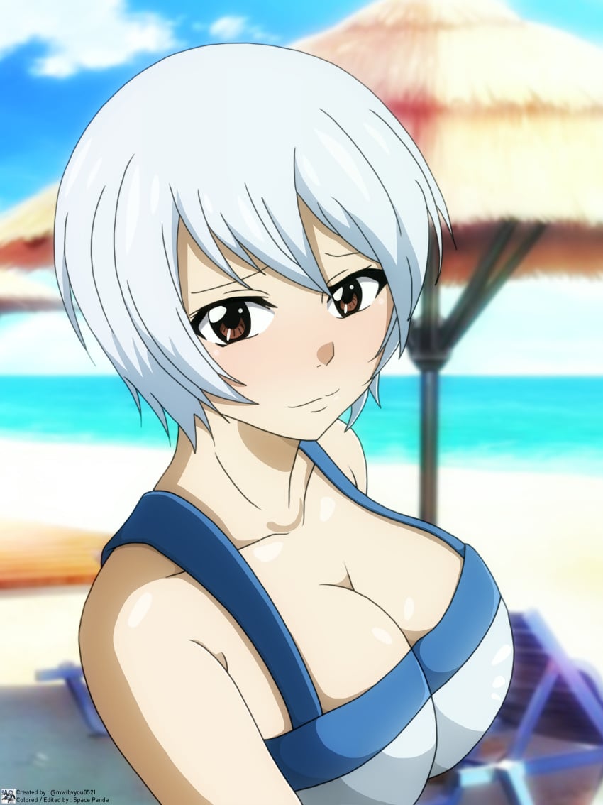 beach big_breasts blue_hair color colored cute fairy_tail full_color space-panda yukino_aguria