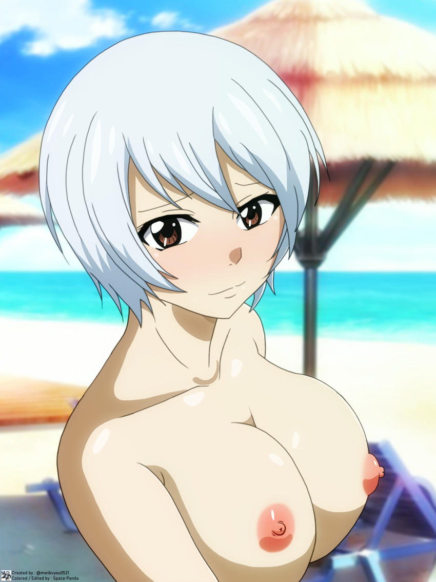 absurd_res beach big_breasts big_nipples blue_hair color colored cute edited fairy_tail full_color nude space-panda yukino_aguria