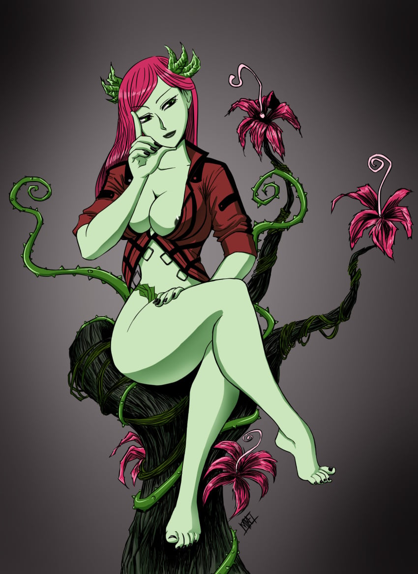 barefoot breasts dc_comics feet female legs mikebloodslaver poison_ivy sitting