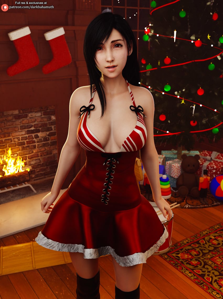 3d 3d_(artwork) christmas christmas_outfit cute darkbahamuth final_fantasy final_fantasy_vii sfw tifa_lockhart