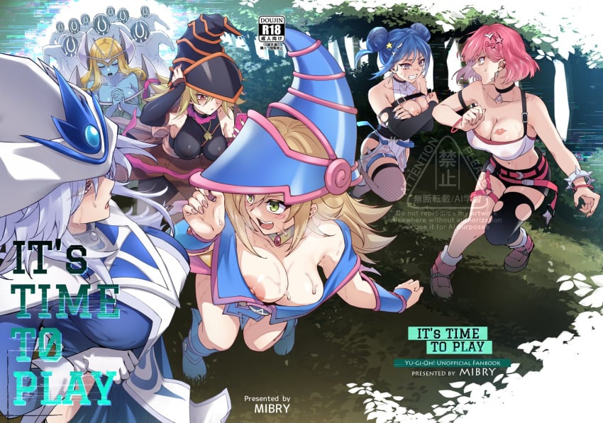 6+girls areola_slip bare_shoulders blonde_hair blush blush_stickers breasts_out cleavage dark_magician_girl duel_monster gagaga_girl gloves green_eyes grey_hair hair_between_eyes hat highres large_breasts lipstick_mark lipstick_mark_on_breast long_hair mibry_(phrysm) multiple_girls mystical_elf nipple_slip nipples no_bra open_mouth red_eyes silent_magician sweat wardrobe_malfunction white_gloves wizard_hat yu-gi-oh! yu-gi-oh!_duel_monsters yu-gi-oh!_zexal