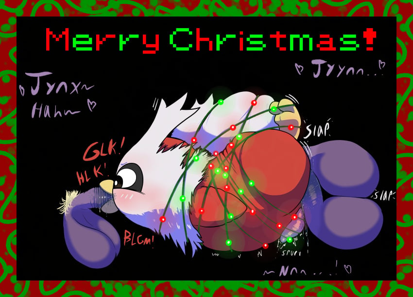 absurd_res anal anal_sex animal_genitalia avian balls beak big_balls bird bodily_fluids bound christmas christmas_lights darkened_genitalia delibird digital_media_(artwork) double_anal double_penetration english_text erection feet fellatio feral gangbang generation_1_pokemon generation_2_pokemon genital_fluids genitals group group_sex gynomorph gynomorph/male gynomorph_penetrating hi_res holidays humanoid_genitalia intersex intersex/male intersex_penetrating interspecies jynx male male_penetrated nintendo oral oral_penetration penetration penile penis penis_size_difference pokemon pokemon_(species) pubes rapistwerewolf sex simple_background size_difference small_penis soles sound_effects spitroast submissive submissive_male tail text