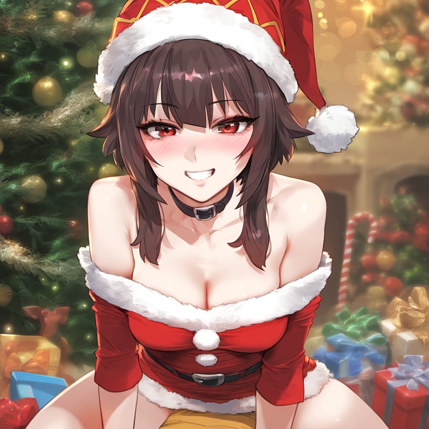 ai_generated brown_hair kono_subarashii_sekai_ni_shukufuku_wo! lewdqueen megumin night santa_costume