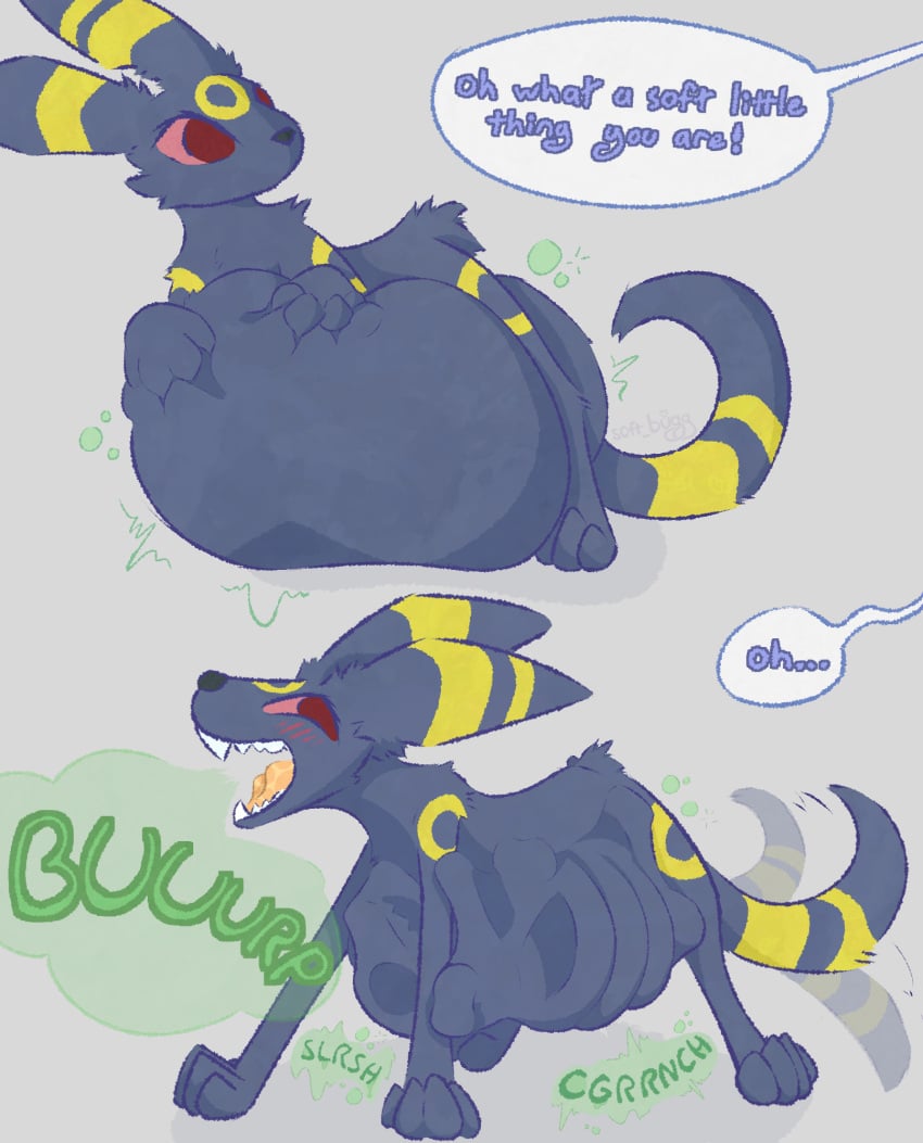 ambiguous_gender blush bone bones_in_stomach burping digestion digestion_noises eeveelution feral feral_pred generation_2_pokemon hi_res nintendo oral_vore pokemon pokemon_(species) same_size_vore sequence soft_bugg stomach_bulge tail tail_motion tailwag text umbreon vore