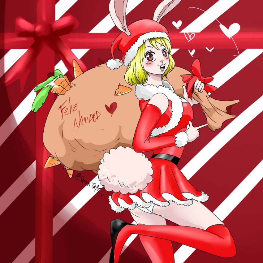 1girls big_ass big_breasts bob_cut brown_eyes bunny_boy carrot_(one_piece) christmas female female_only heart humanoid one_piece rabbit rabbit_ears rabbit_girl rabbit_humanoid rabbit_tail red_eyes samanta95 santa_costume santa_hat thighs yellow_hair