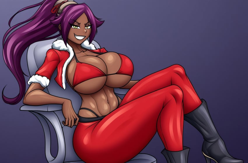 1girls ai_generated bleach female maplecat santa_costume santa_dress shihouin_yoruichi shihouin_yoruichi