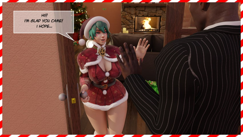 female female_only green_hair kiriko_(overwatch) overwatch text xmas