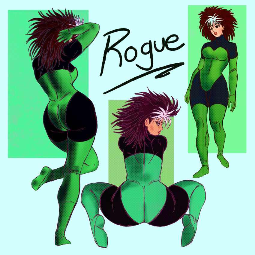 3girls big_ass big_hair brown_hair curvy_female green_eyes leotard looking_at_viewer marvel masochistmaverick pose posing_for_the_viewer reverse_cowgirl_position rogue_(x-men) sideboob southern thighhighs white_hair wide_hips