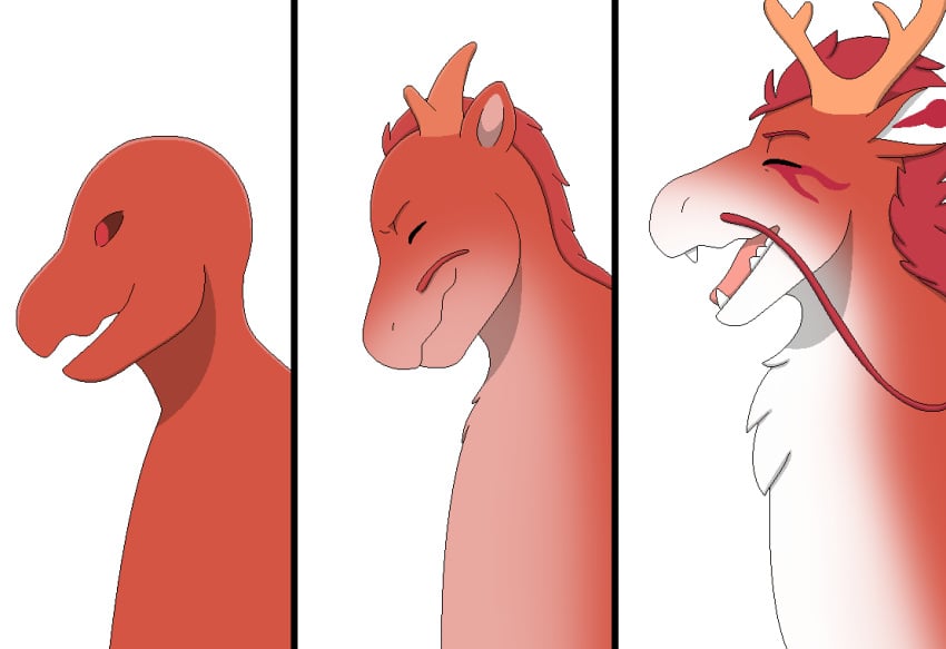 closed_eyes dragon eastern_dragon fg2000 fur furred_dragon furred_scalie goo_creature horn looking_pleasured mane multicolored_body mythological_creature mythological_scalie mythology open_mouth red_body scalie side_view smile solo transformation