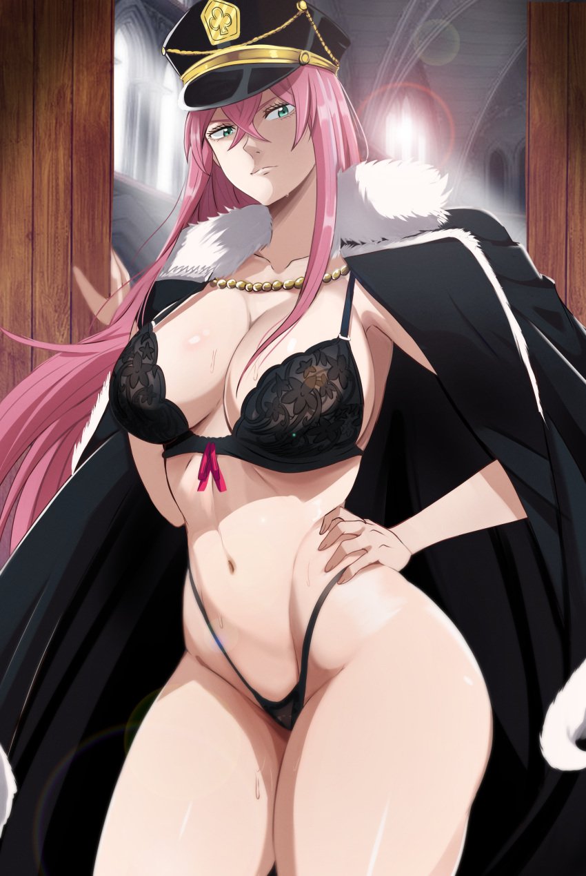 1girls big_breasts black_clover breasts elegant female female_focus female_only green_eyes large_breasts lingerie pink_hair princia_funnybunny stockings the_amazing_gambit underwear