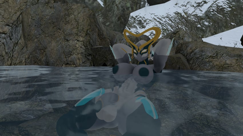 futa_only futanari hildryn_(warframe) hildryn_prime in_water muscular_female nude_female vrchat warframe