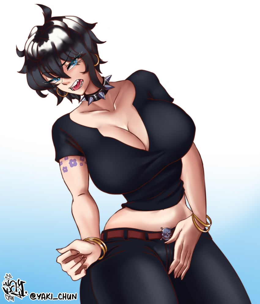 1girls big_breasts black_hair blue_eyes clothed clothing color doll_(one_piece) female female_focus female_only hi_res large_breasts looking_at_viewer one_piece short_hair solo solo_female tagme thick_thighs yaki_chun