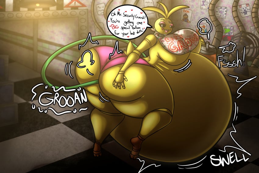 1girls animatronic big_belly big_breasts breasts_bigger_than_head chicken female five_nights_at_freddy's five_nights_at_freddy's_2 inflated_belly inflation inflation_fetish robot soupladdle toy_chica_(fnaf) tube tube_in_ass