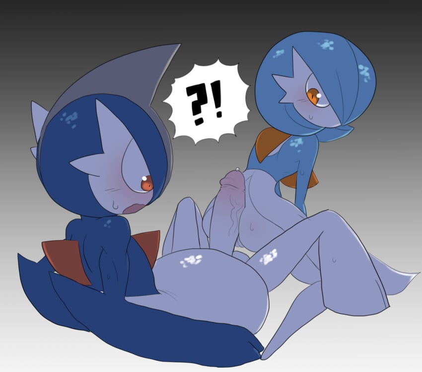 1boy1girl cock_between_ass gallade gardevoir humanoid humanoid_genitalia humanoid_penis imminent_penetration imminent_sex looking_back pokémon_(species) pokemon pokemon_(species) shiny_pokemon surprised surprised_expression