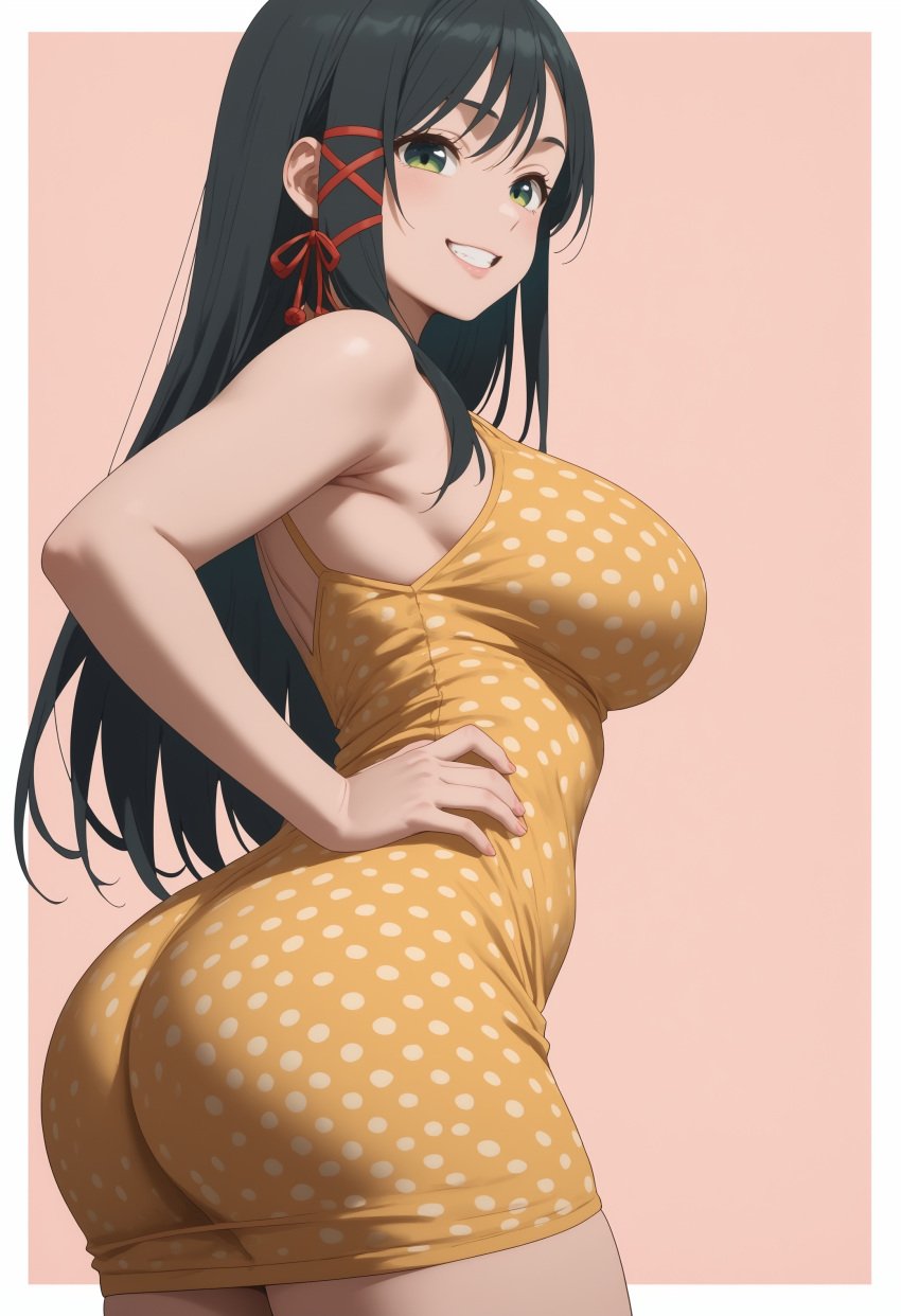 ai_generated amagami-san_chi_no_enmusubi amagami_yae bankai_arts big_ass big_breasts black_hair curvy green_eyes polka_dot thick thick_thighs