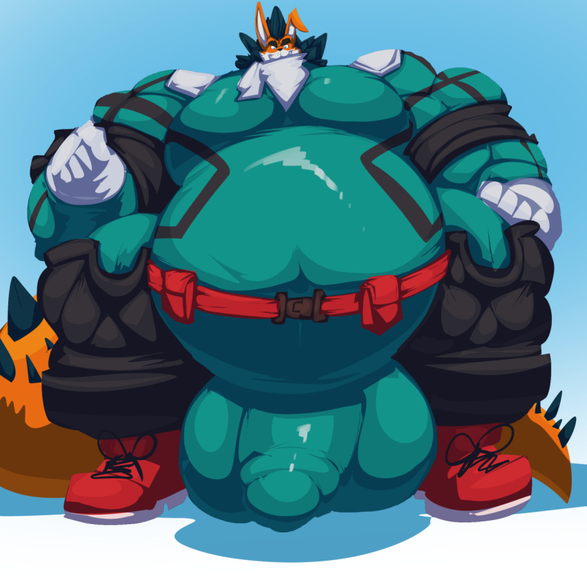 1:1 2020 anthro armor balls bbm belly big_balls big_belly big_bulge big_muscles big_penis black_hair bobert bulge canid canine clothing cosplay footwear fox genitals gradient_background grin hair handkerchief hi_res huge_balls huge_bulge huge_cock huge_muscles hybrid hyper hyper_balls hyper_belly hyper_bulge hyper_genitalia hyper_muscles hyper_penis kaiju kerchief lagomorph latex latex_suit leporid looking_at_viewer male male_focus male_only mammal musclegut muscular obese obese_anthro obese_male overweight overweight_anthro overweight_male penis rabbit sebastian_badgermancer shoes simple_background skin_tight smile solo ssbbm standing