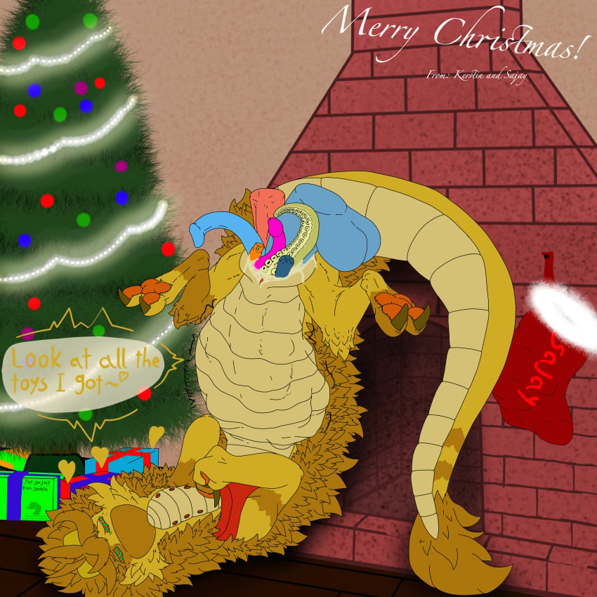 absurd_res bloated chimney christmas christmas_lights christmas_tree clothing digital_media_(artwork) dildo dragon eastern_dragon excessive_fluff excessive_toys female fluffy fluffy_hair flute_dragon gift hair hi_res holidays kerstin_(sajay) legwear looking_at_viewer mythological_creature mythological_scalie mythology penetration plant ringed_eyes sajay scalie sex_toy sex_toy_insertion solo stockings stuffed_with_sex_toys stuffing tentacle tentacle_dildo tentacle_in_pussy tentacle_penetration tree vaginal_penetration vaginal_penetration