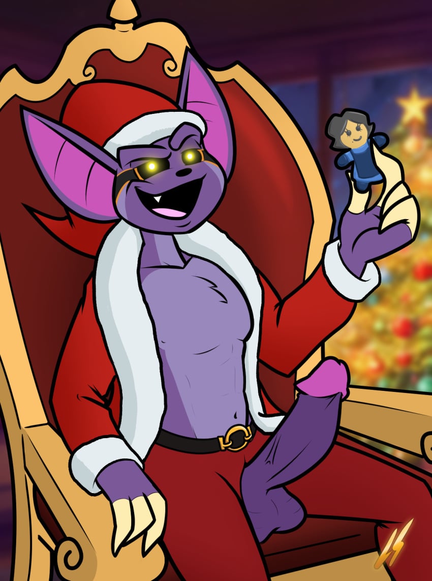 anthro bat batsloth big_penis christmas cookie food fur genitals gingerbread hi_res holidays humanoid_genitalia humanoid_penis lord_sarloc male mammal penis pilosan pukijr purple_body purple_fur sarloc sloth solo xenarthran