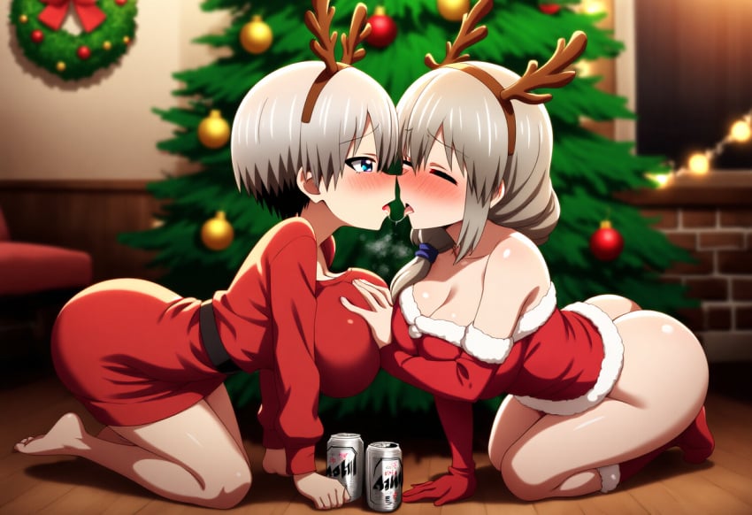 2girls ai_generated big_ass big_breasts big_butt blush blushing_female blushing_profusely breasts_to_breasts breasts_touching breath bubble_ass bubble_butt christmas christmas_clothing christmas_decorations christmas_headwear christmas_ornaments christmas_outfit christmas_present cleavage deep_cleavage dripping drunk drunk_female drunk_sex drunk_yuri duo duo_female female female_only huge_ass huge_breasts incest kissing large_breasts massive_breasts mother_and_daughter mother_and_daughter_yuri narrow_waist open_mouth saliva saliva_drip saliva_trail self_upload sweatdrop sweating sweaty sweaty_body sweaty_breasts sweaty_butt thick_thighs tongue tongue_kiss uzaki-chan_wa_asobitai! uzaki_hana uzaki_tsuki wide_hips yeetyboi5000 yuri yuri