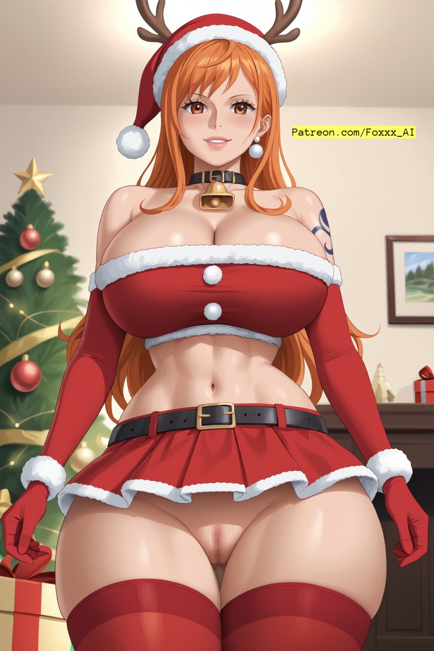 ai_generated christmas christmas_outfit female female_only foxxx_ai nami nami_(one_piece) one_piece