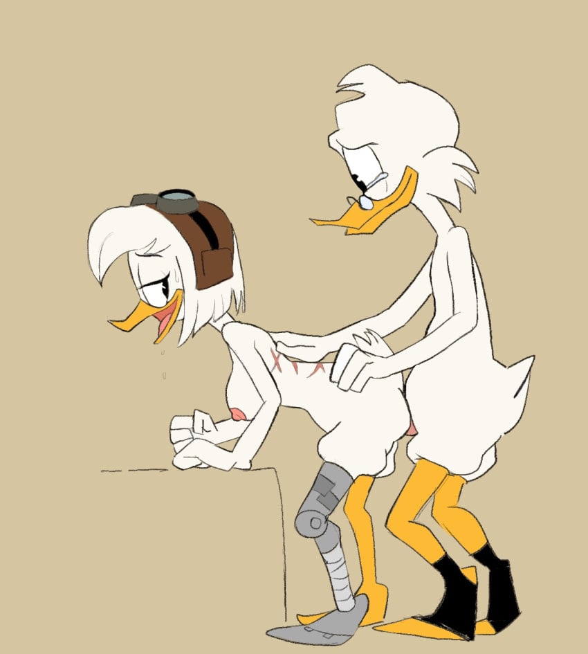 anatid anseriform anthro avian aviator_cap aviator_goggles back_scar bent_over bionic_leg bionics bird bodily_fluids breasts clothing crying cybernetic_leg cybernetic_limb della_duck disney duck ducktales ducktales_(2017) duo eyewear female footwear glasses hand_on_back hand_on_pelvis hi_res incest leaning leaning_forward looking_back looking_down male male/female niece nipples rear_entry reunion scar scrooge_mcduck sex socks standing sweat tears uncle uncle_and_niece unknown_artist