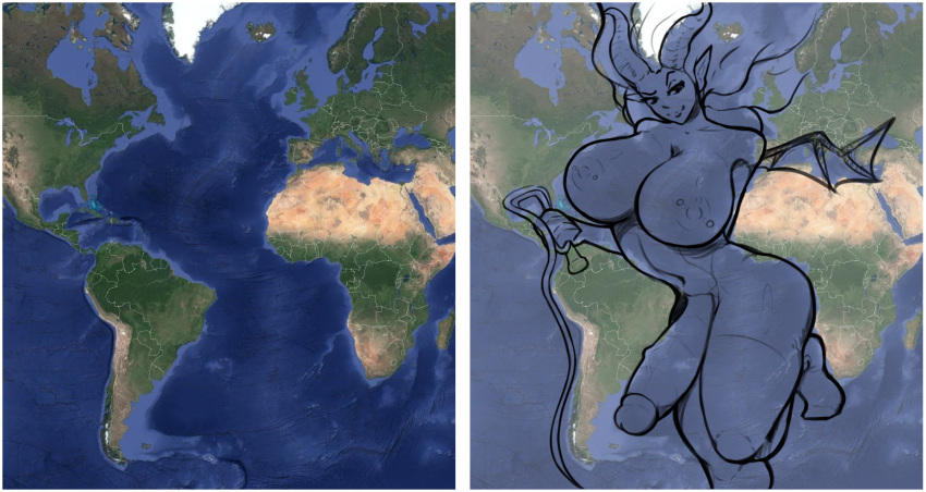 0w0wer 1futa areolae balls big_breasts big_penis breasts demon dickgirl earth futa_only futanari geography large_breasts map nipple_piercing nipples penis piercing solo testicles thighhighs