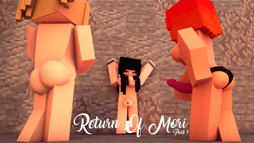 1futa 2girls 3d adult ass black_hair blonde_hair breasts caithlyn_(morirosemc) commission futa_only futanari hannah_rose_(morirosemc) human mine-imator minecraft mori_rose_(morirosemc) morirosemc outside penis red_hair sex_toy sisters strap-on tagme teenager testicles