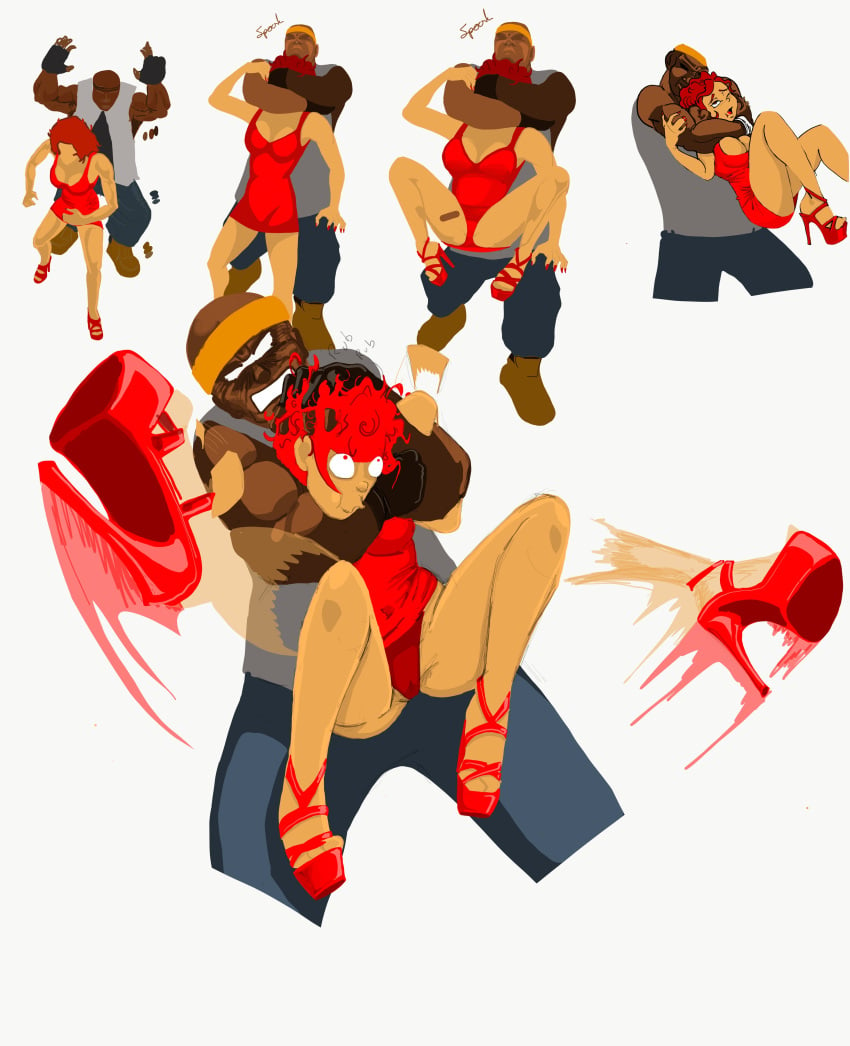 carla chokehold def_jam_vendetta dress g655 house platform_high_heels red_hair restrained sleeper_hold struggling upskirt