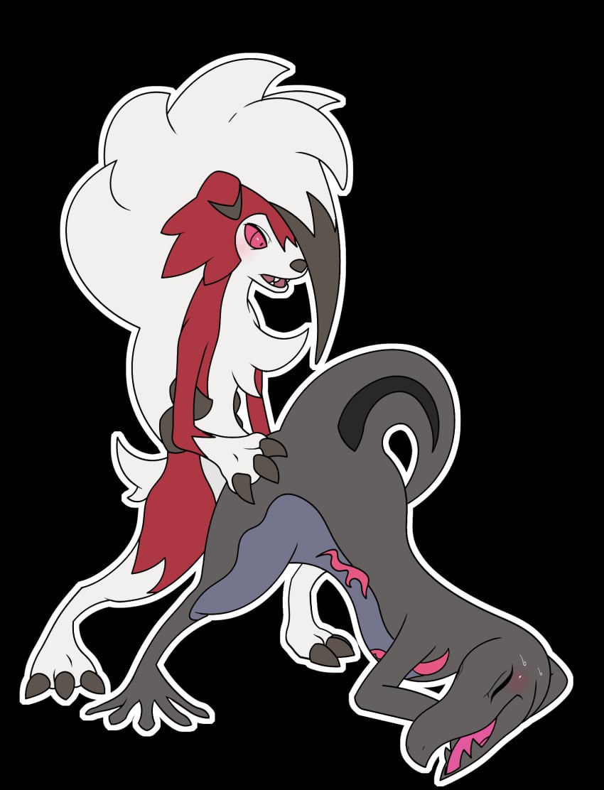 1boy ambiguous_gender ambiguous_on_bottom ambiguous_penetration animated balls black_background blush canid canine cptn duo feral frame_by_frame furry_only genitals hi_res lizard looking_pleasured lycanroc male male/ambiguous male_on_top male_pokemon maledom mammal midnight_lycanroc nintendo no_humans on_bottom on_top outline penetration penis pokémon_(species) pokemon pokemon_(species) reptile salazzle scalie sex short_playtime simple_background video_games white_outline