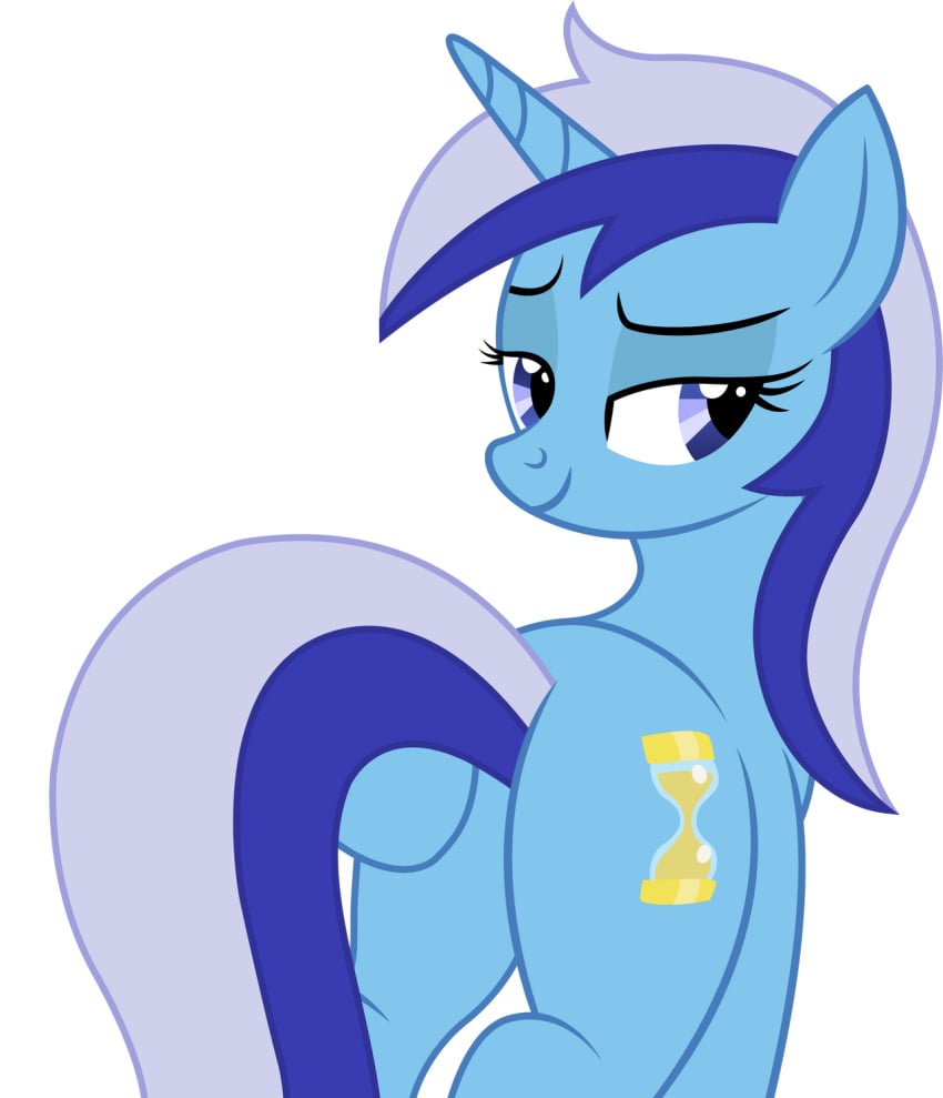 accurate_art_style ass bedroom blue_fur blue_hair colgate_(mlp) friendship_is_magic looking_at_viewer looking_back minuette_(mlp) my_little_pony my_little_pony_friendship_is_magic nude pony smile solo unicorn