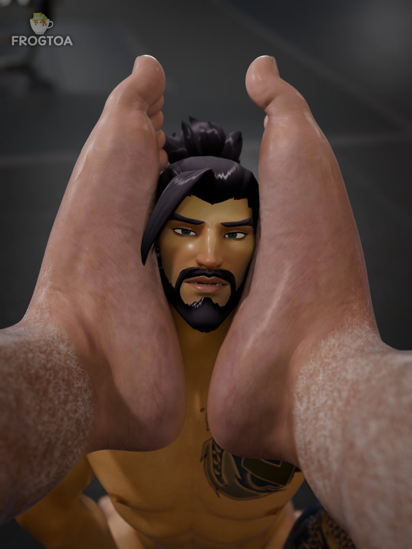 2boys 3d 3d_(artwork) 3d_background 3d_model 3d_render age_difference beard bearded big_feet feet feet_on_face frogtoa gay gym hairy hanzo hanzo_shimada human human_only large_feet larger_male leg_hair male male/male male_only older_male overwatch overwatch_2 reinhardt reinhardt_(overwatch) reinhardt_wilhelm size_difference tagme