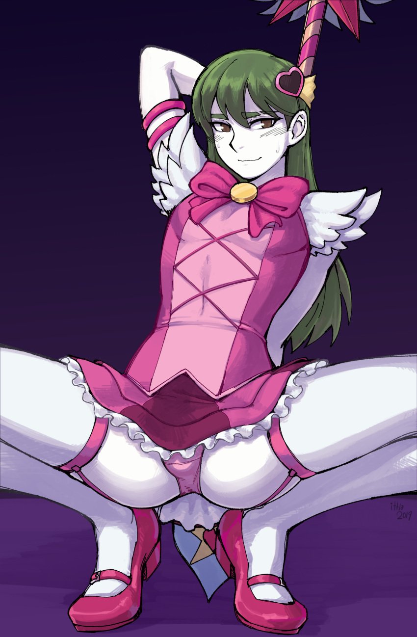 1boy crossdressing femboy green_hair ittla lobotomy_corporation magical_boy magical_girl_outfit male male_focus male_only netzach netzach_(library_of_ruina) netzach_(project_moon) project_moon solo solo_male trap