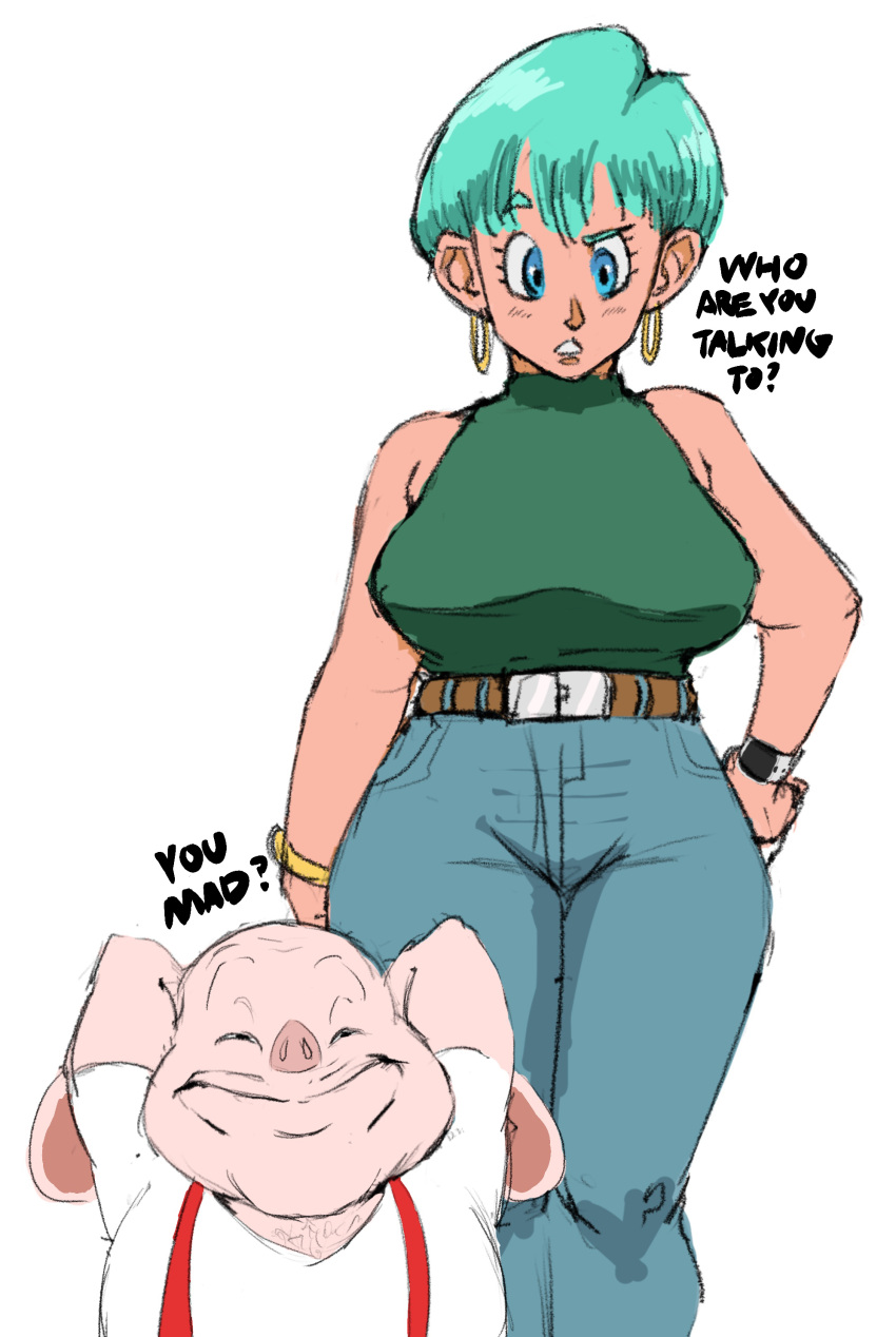 1boy before_sex big_breasts bulma_briefs couple dragon_ball male milf oolong plump thick_thighs zetomeso