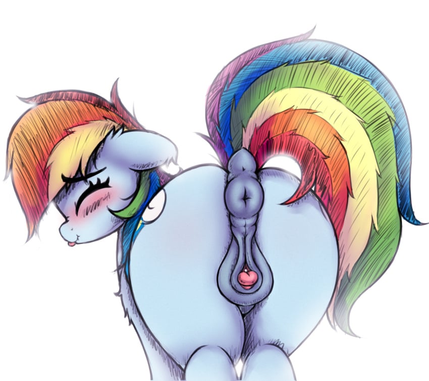 2021 animal_genitalia animal_pussy anus ass clitoris closed_eyes cutie_mark dock equid equine equine_pussy female feral friendship_is_magic genitals hasbro heavymetalbronyyeah hi_res mammal multicolored_tail my_little_pony pussy rainbow_dash_(mlp) rainbow_tail rear_view simple_background solo white_background winking_pussy